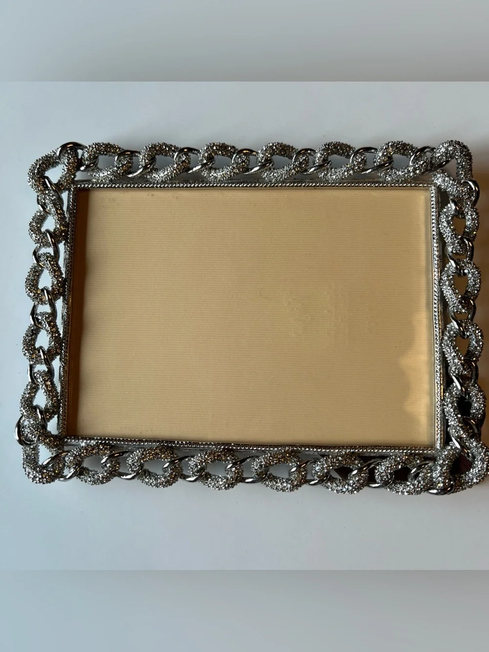 Tizo 5” x 7” Metal Tabletop Jeweled Link Picture Frame With Gift Box - Silver
